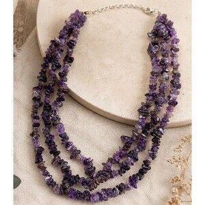Vintage Amethyst Chip Necklace Multi Strand Purple Gemstone Boho Y2K Statement
